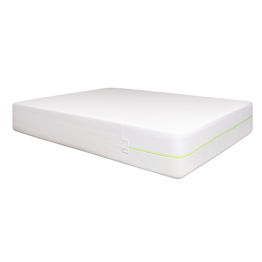 Anti-dust-mite mattress encasement being unzipped by a hand, showing full 6-sided duvet protection.
