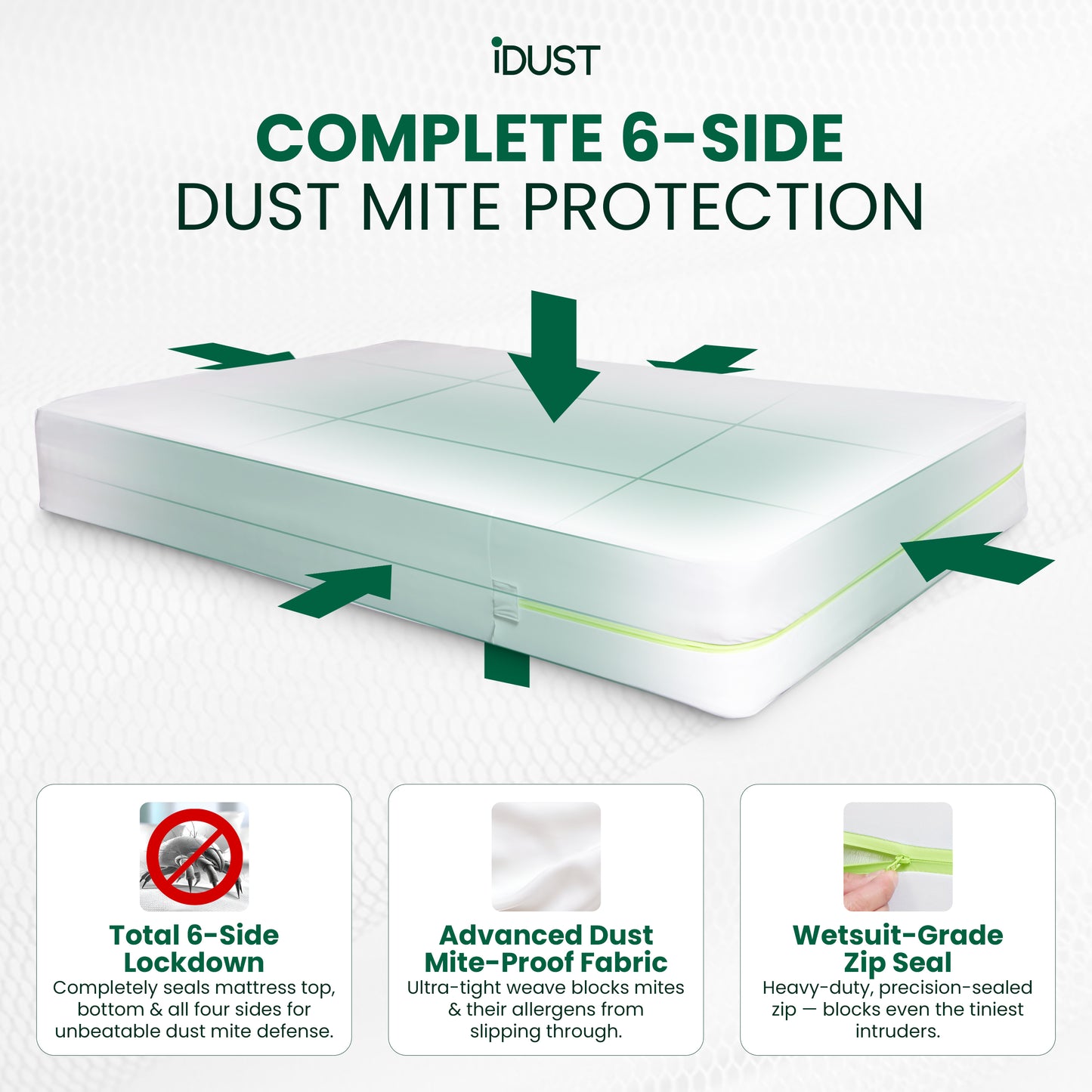 Luxury eucalyptus silk dust mite proof mattress encasement with 6-side protection and wetsuit-grade zip