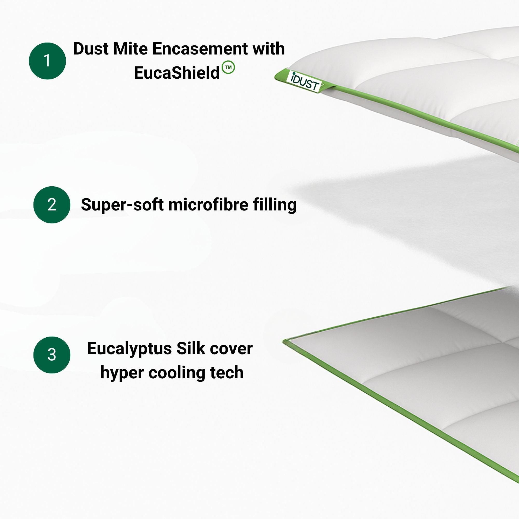 iDustMite duvet made of eucalyptus silk layers and hypoallergenic filling