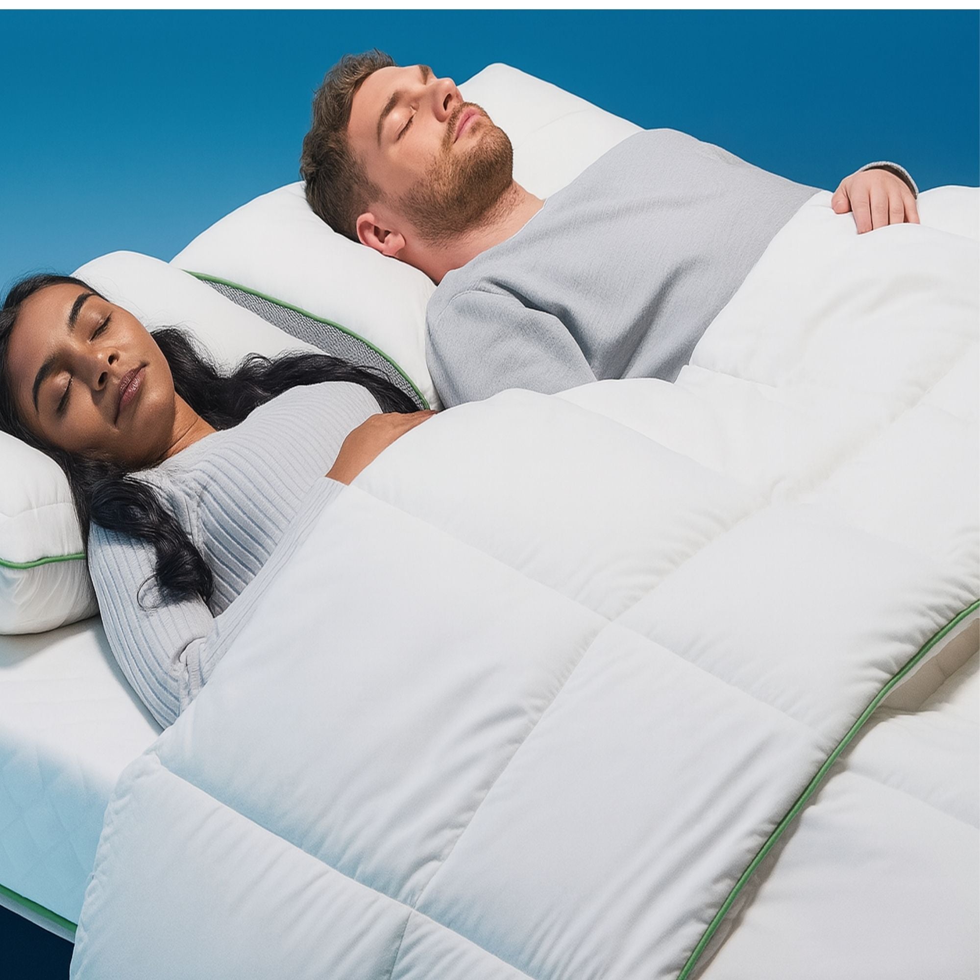 Couple sleeping under anti dust mite duvet cover for allergy relief