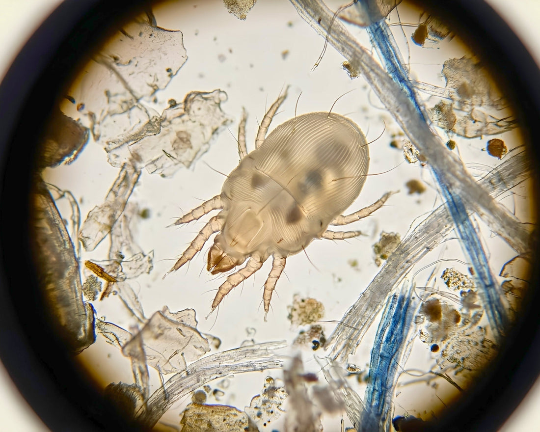 Close up microscope image of house dust mite that causes dust mite allergy in bedding