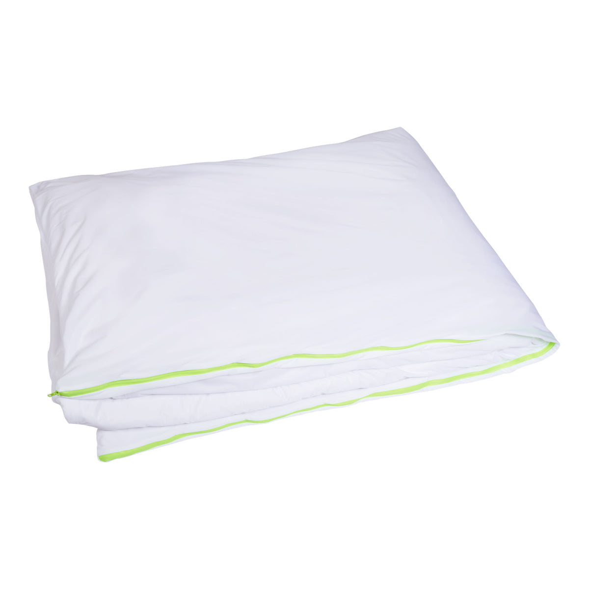Dust mite-proof duvet encasement for allergy protection and allergen barrier bedding.