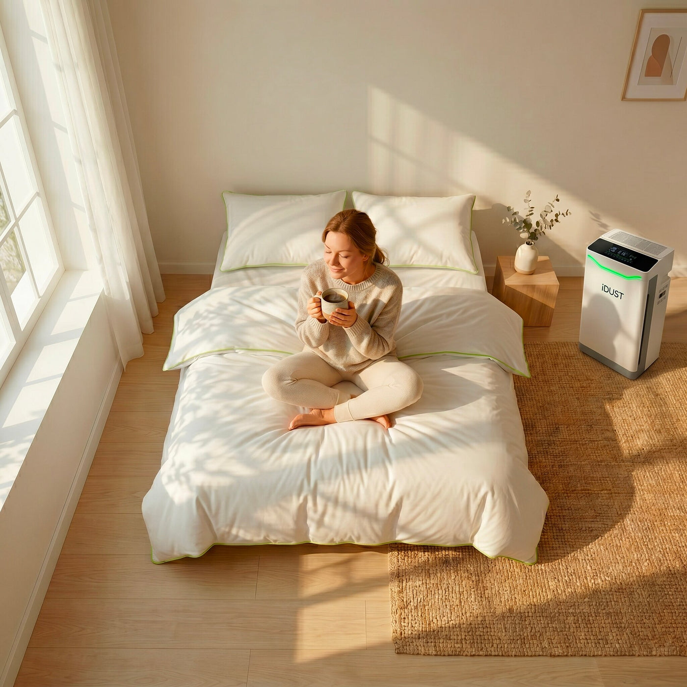 Quiet sleep mode air purifier for allergy sufferers by iDustMite