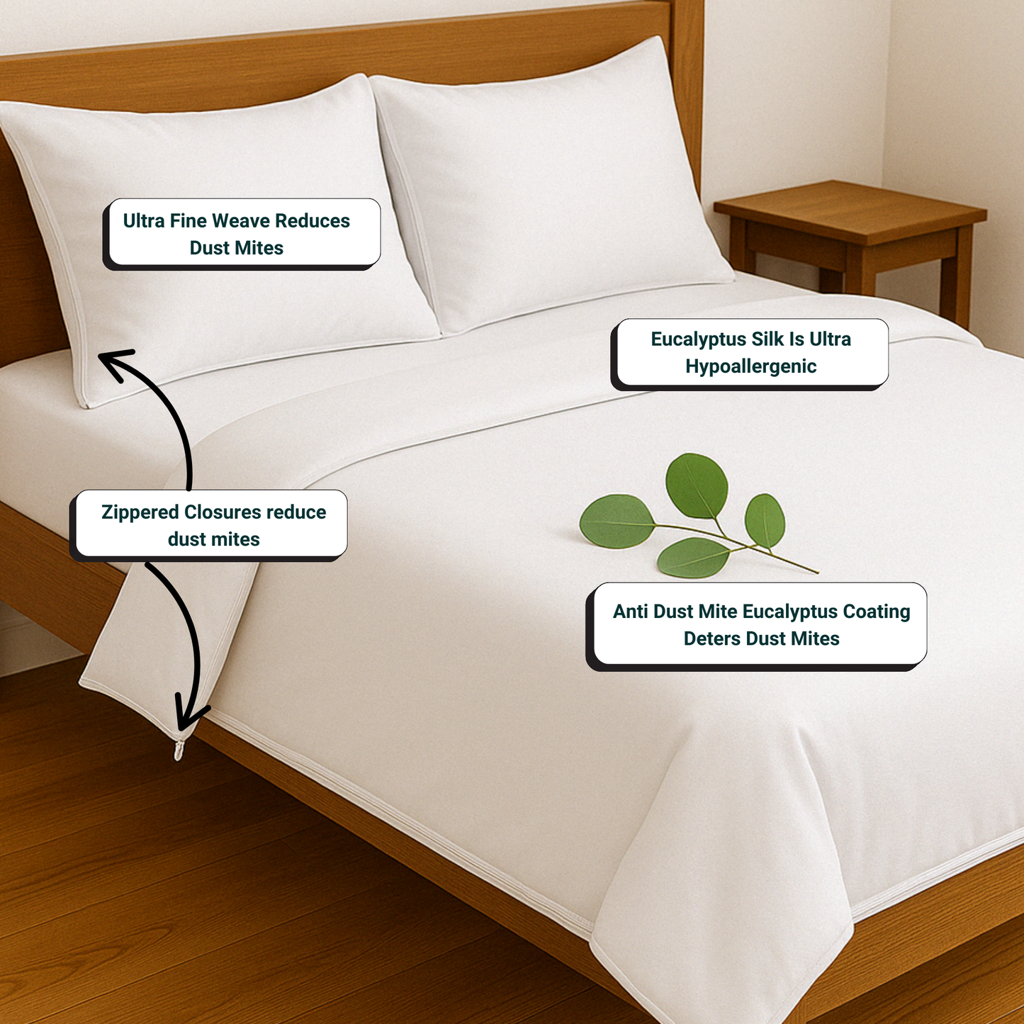 Anti Dust Mite Bedding Set | Fitted Sheet + Duvet Cover + Pillow Case