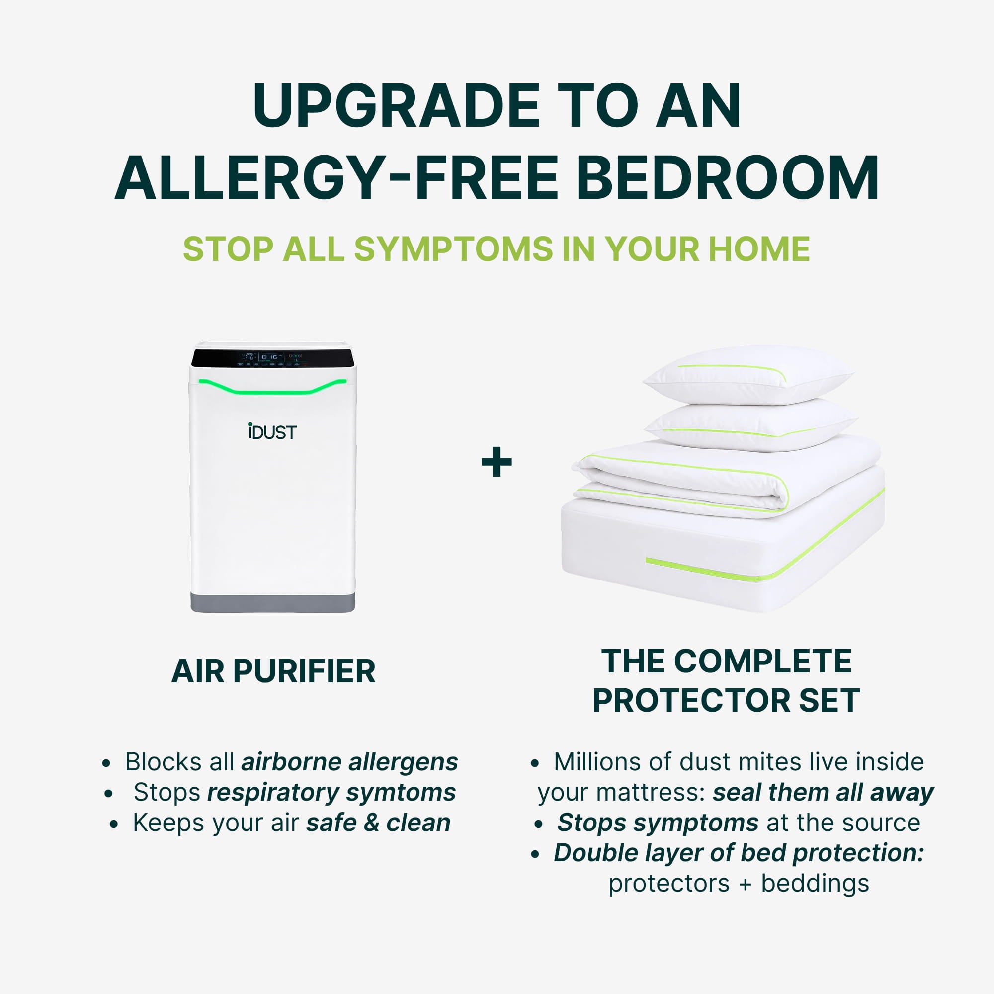 Anti-Dust Mite Air Purifier | HEPA 13 Bedroom Purifier with UV-C