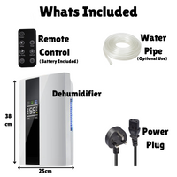 Sleek white dehumidifier with humidity display, designed to reduce bedroom humidity and eliminate dust mites for allergy relief
