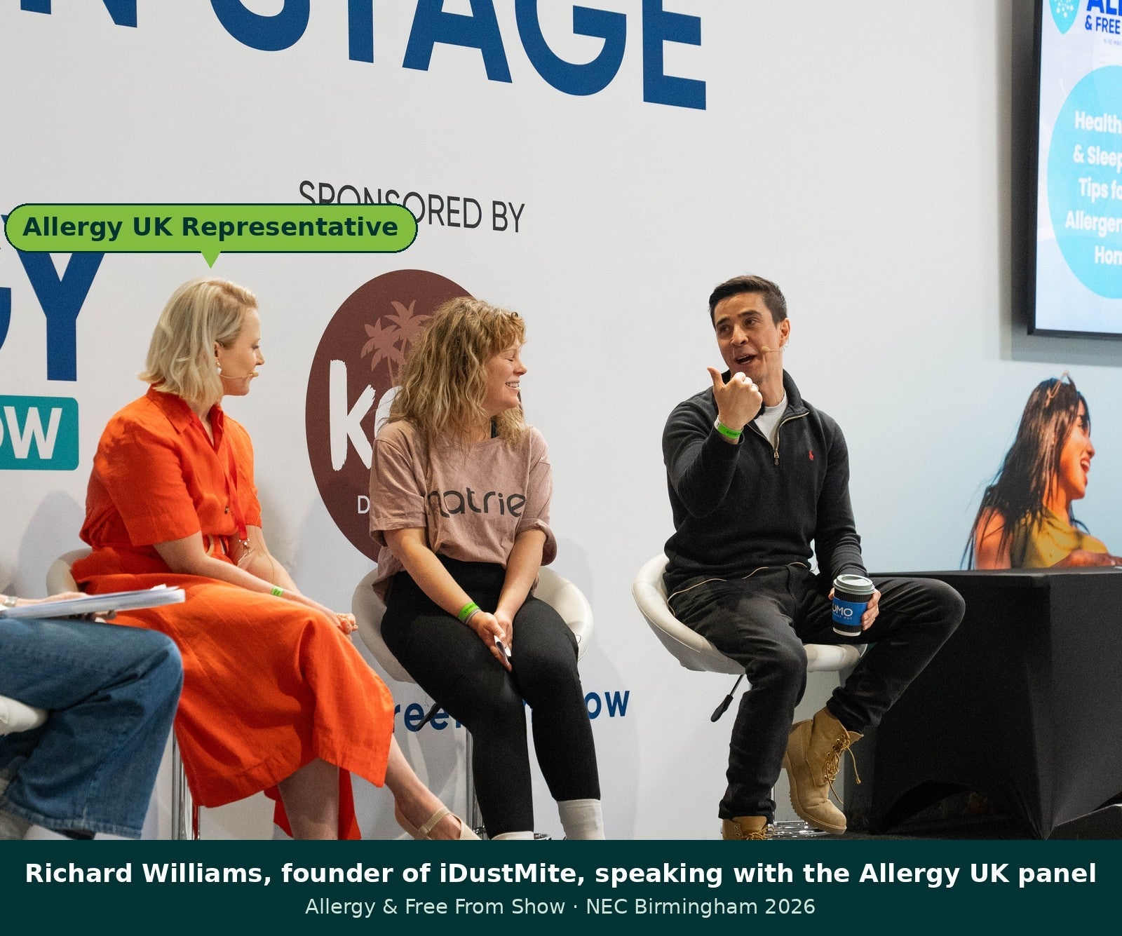 iDustMite founder Richard Williams speaking with the Allergy UK panel at the Allergy and Free From Show NEC Birmingham about dust mite allergy