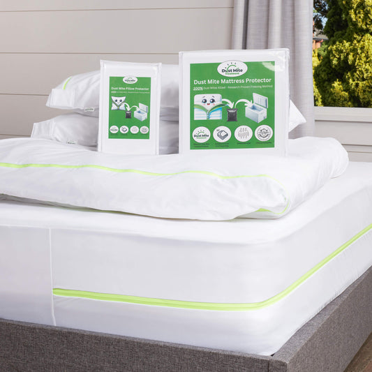 Complete anti dust mite bedding set with encasement for mattress, duvet, and pillows – ideal for allergy relief and dust mite protection and treatment

