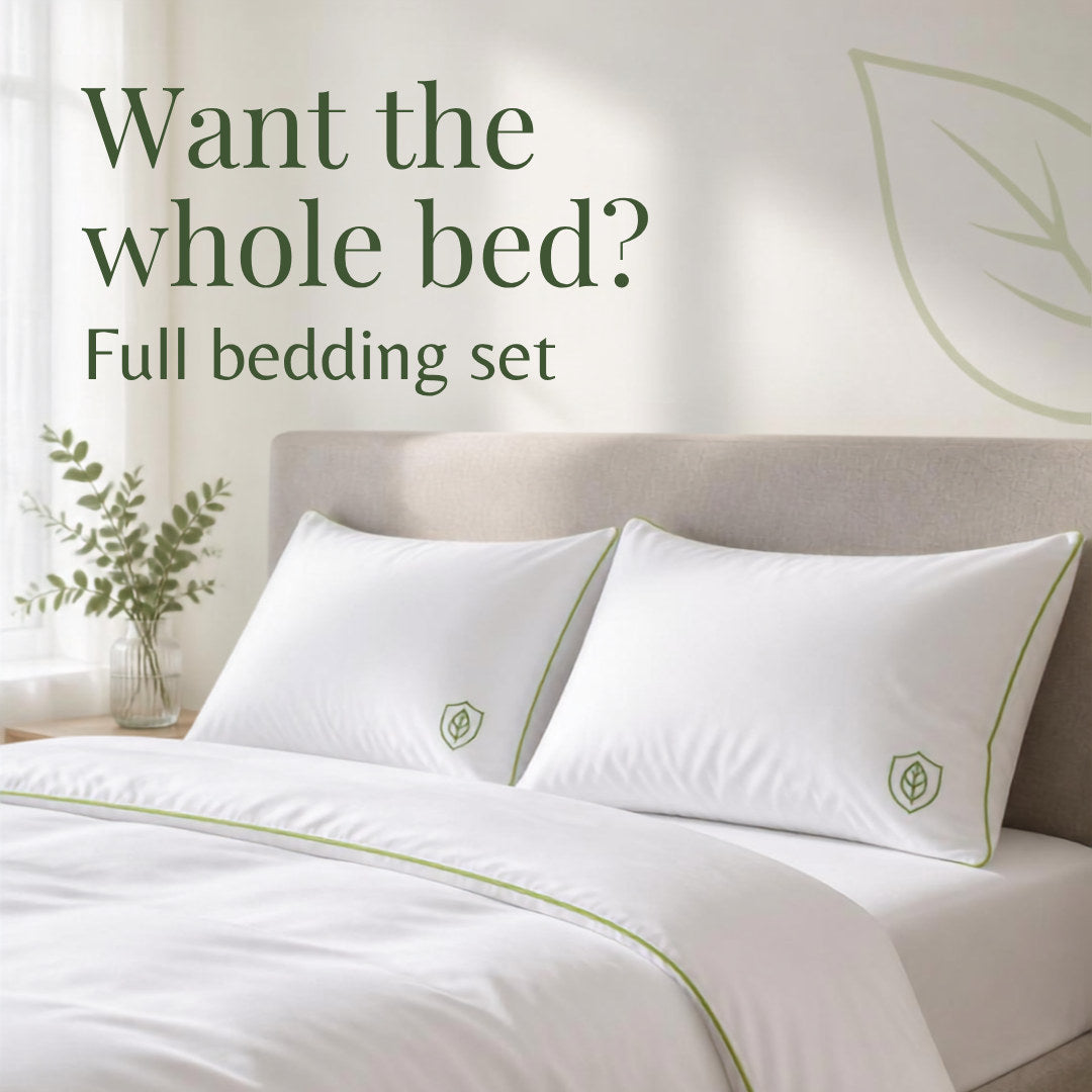 Anti dust mite eucalyptus silk bedding set on a bed, upgrade from pillowcases to the whole bed