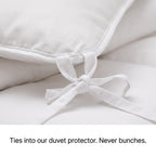 Corner ties attaching the anti dust mite cotton duvet to the iDustMite duvet protector so it never bunches