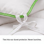 Corner ties attaching the anti dust mite eucalyptus silk duvet to the iDustMite duvet protector so it never bunches
