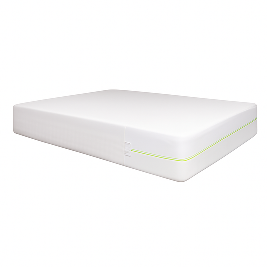Anti-dust-mite mattress encasement being unzipped by a hand, showing full 6-sided duvet protection.