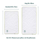 Anti dust mite pillowcase size guide, Standard 50 x 75cm and King 50 x 90cm, set of 2
