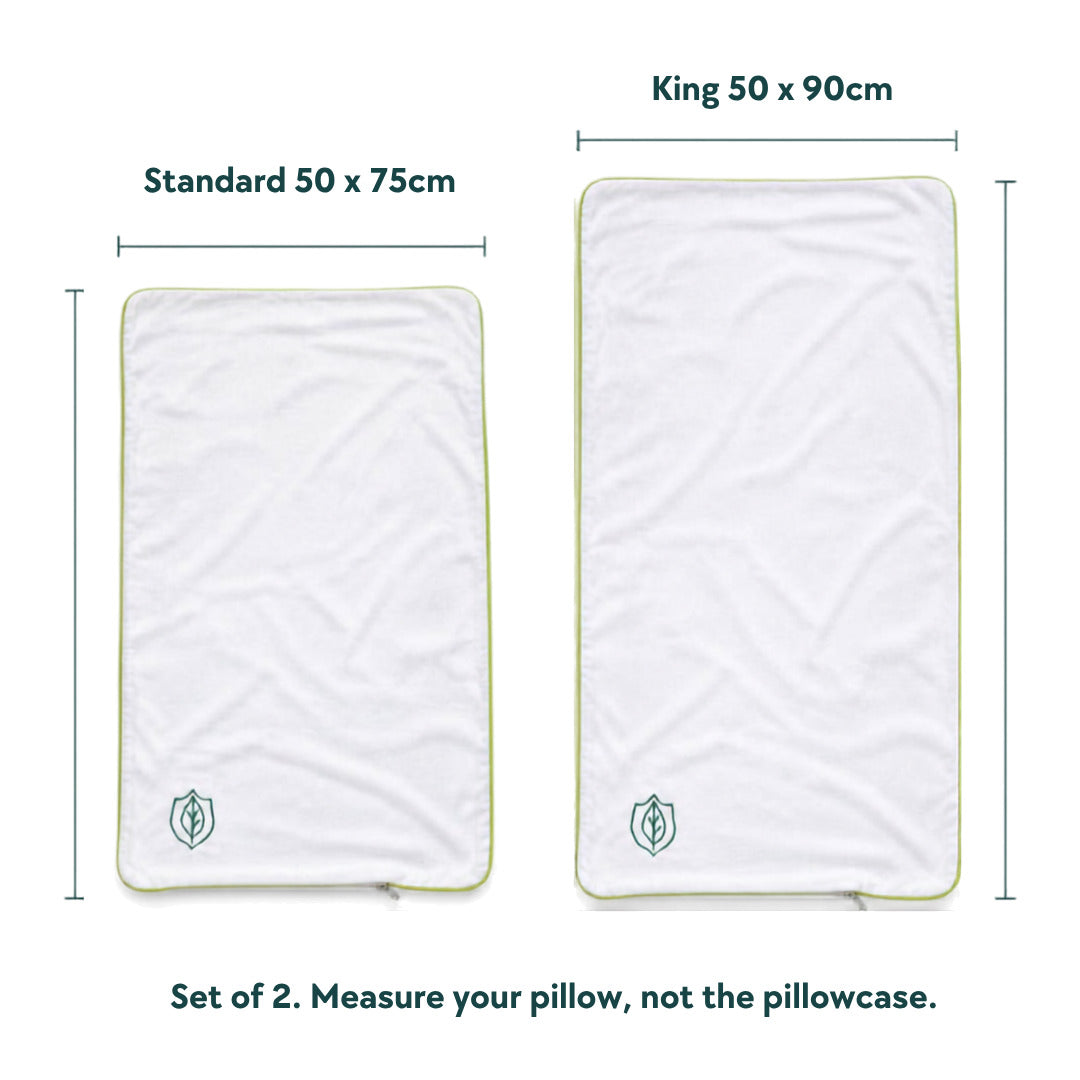 Anti dust mite pillowcase size guide, Standard 50 x 75cm and King 50 x 90cm, set of 2