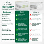 iDustMite anti dust mite duvet protector vs standard duvet covers: blocks 100% of dust mites, chemical free 100% eucalyptus silk, OEKO-TEX certified, kind to sensitive skin