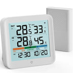 Dust Mite Humidity Monitor Kit with large digital display and waterproof outdoor sensor to track bedroom moisture levels.