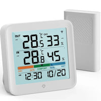 Dust Mite Humidity Monitor Kit with large digital display and waterproof outdoor sensor to track bedroom moisture levels.