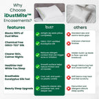 iDustMite anti dust mite pillow protector vs standard pillow covers: blocks 100% of dust mites, airtight zip, chemical free OEKO-TEX certified eucalyptus silk, no plastic crinkle