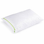 white anti dust mite pillow protector that blocks 100% of dust mites with a dust mite proof green zip