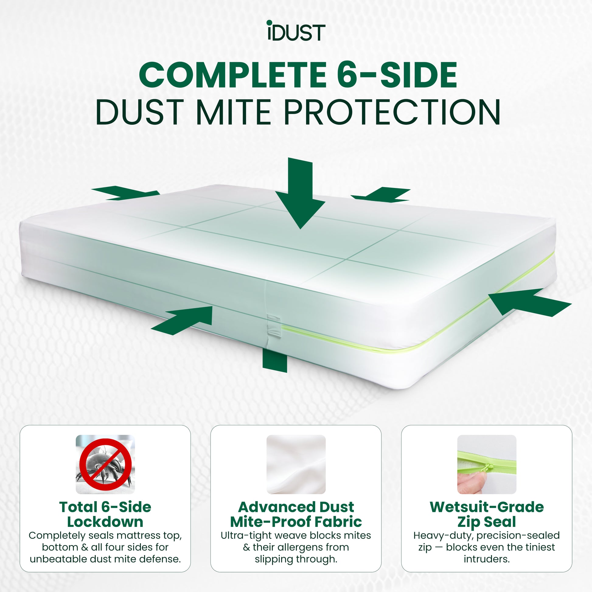 Luxury eucalyptus silk dust mite proof mattress encasement with 6-side protection and wetsuit-grade zip