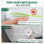 Dust mite proof zip seal compared with a standard zip that lets dust mites through