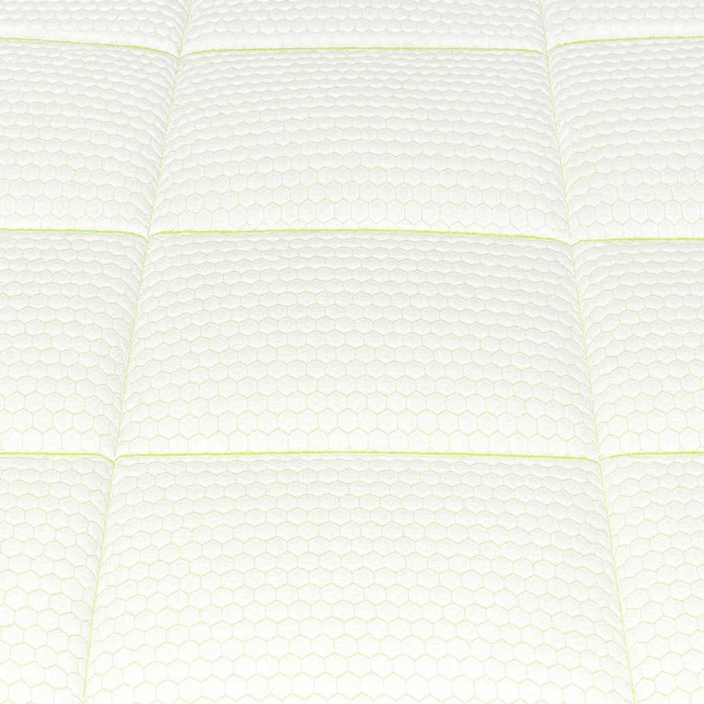 Close-up of hypoallergenic duvet stitching with green trim