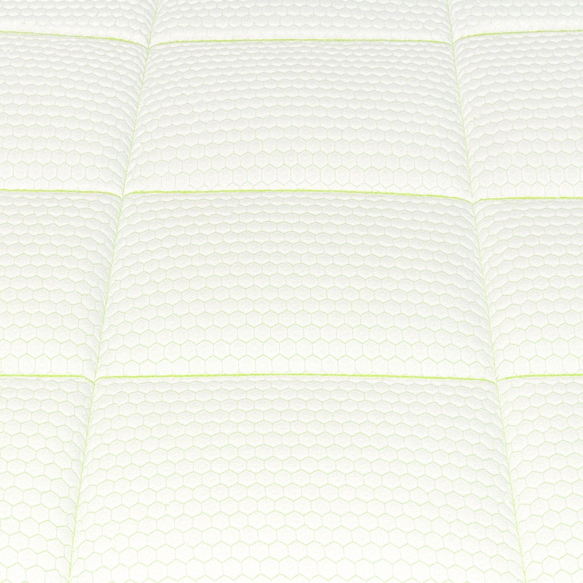 Close-up of hypoallergenic duvet stitching with green trim