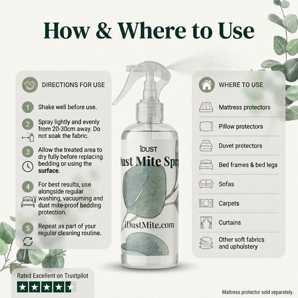 How and where to use dust mite spray on mattress protectors, sofas, carpets and curtains