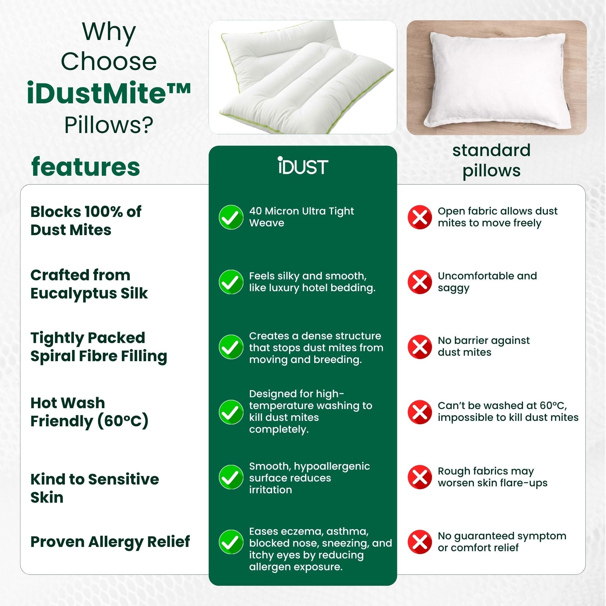 Anti Dust Mite Pillows (Set of 2) – Anti Allergy Bedding