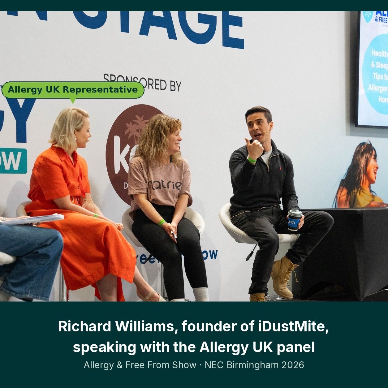 Richard Williams, founder of iDustMite, speaking on the Allergy UK expert panel at the Allergy and Free From Show NEC Birmingham 2026
