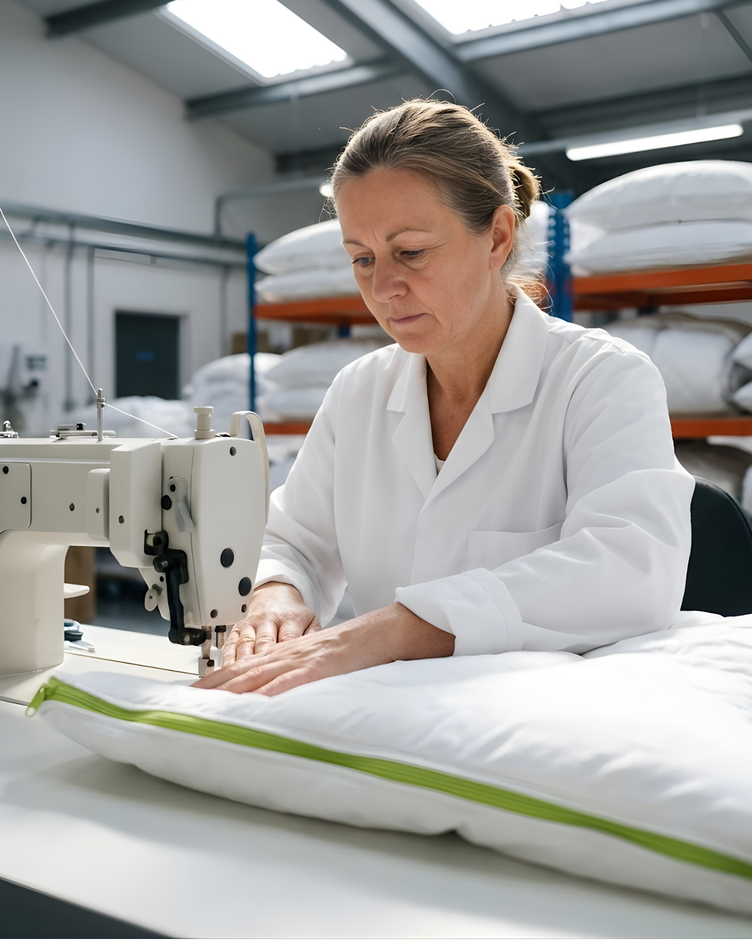 women making idustmite mattress protector zip